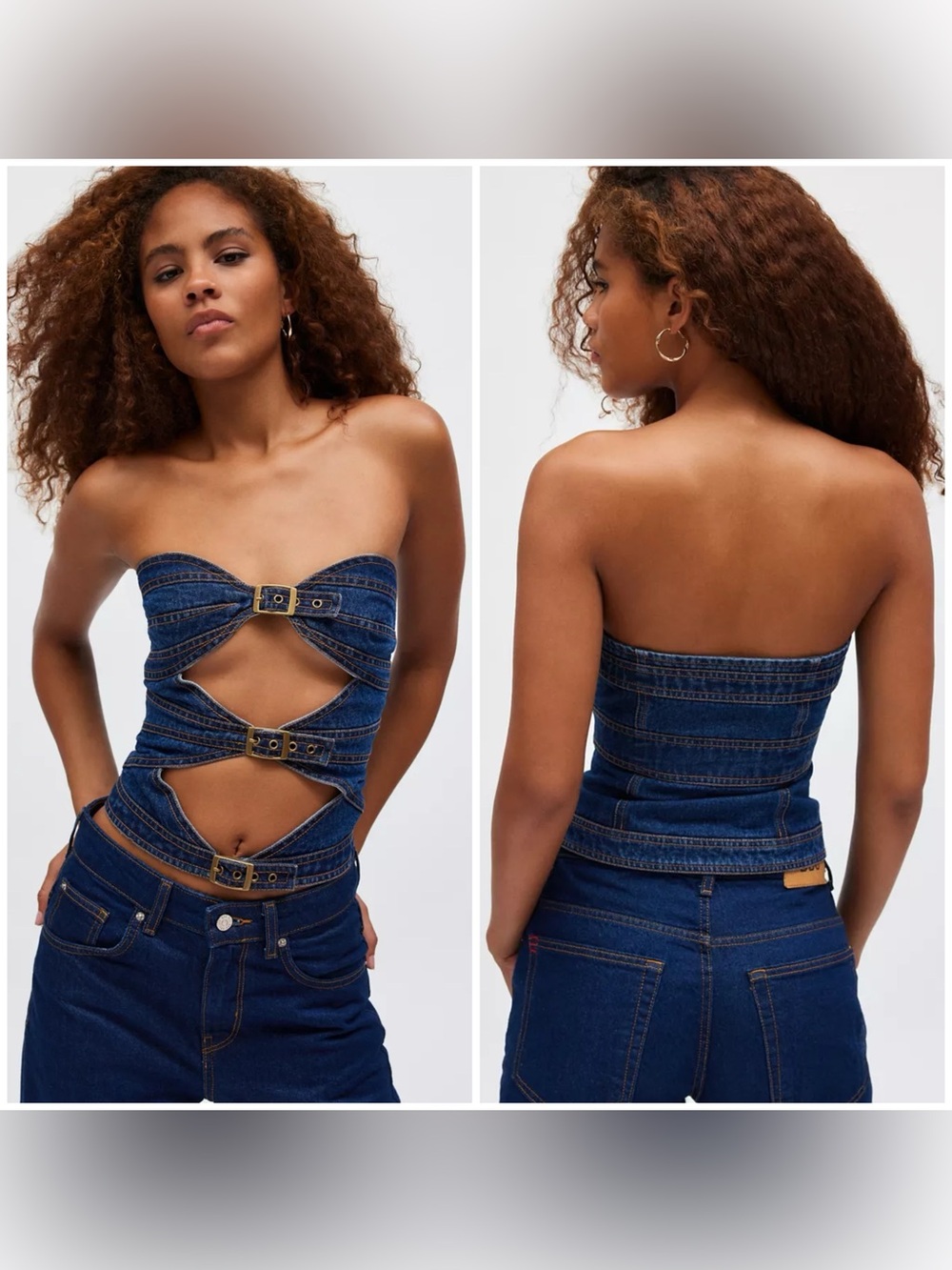 Lioness NWT Dark Denim Buckle Corset Tube Top Size XS Cropped Adjustable New